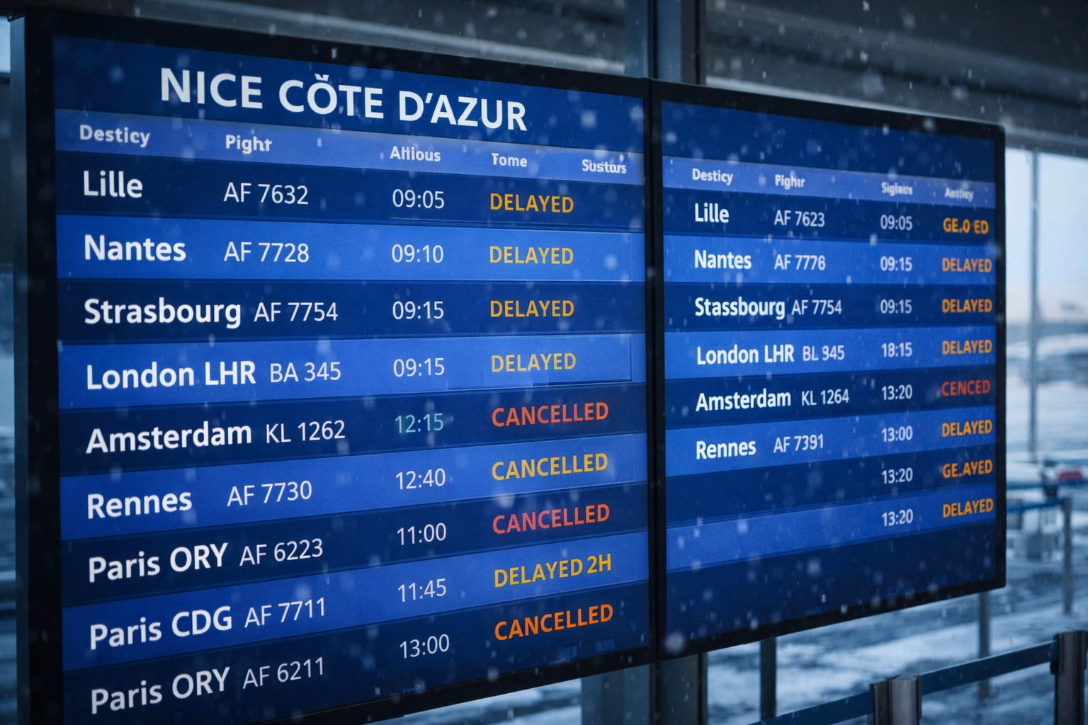 Neige en France : le trafic aérien fortement perturbé à l’aéroport de Nice, vols annulés et retards en cascade
